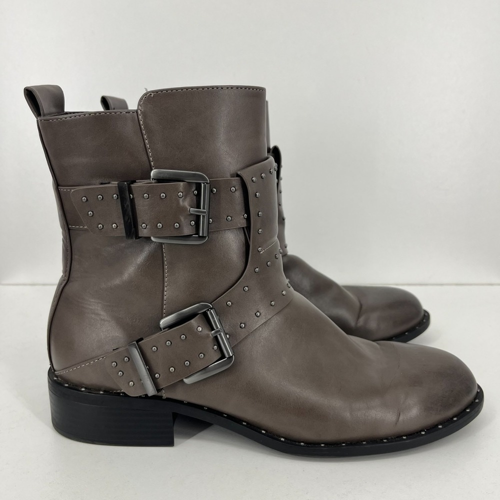 Charles David Women Taupe Studded Double Buckle Moto Ankle Boots Size 11M
